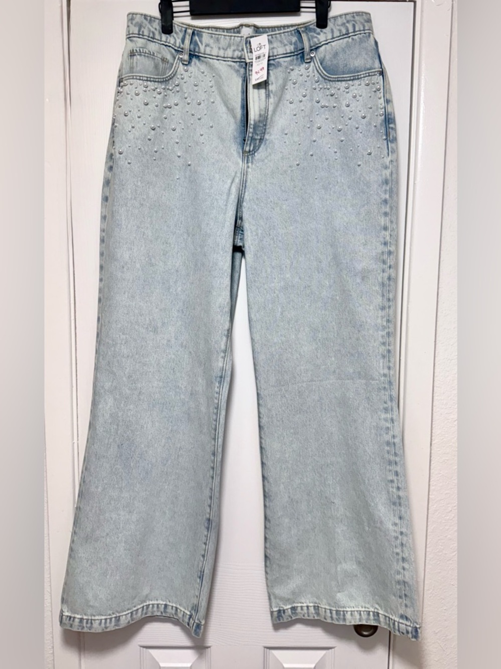 LOFT Light Blue High-Rise Jeans with Pearl Studs